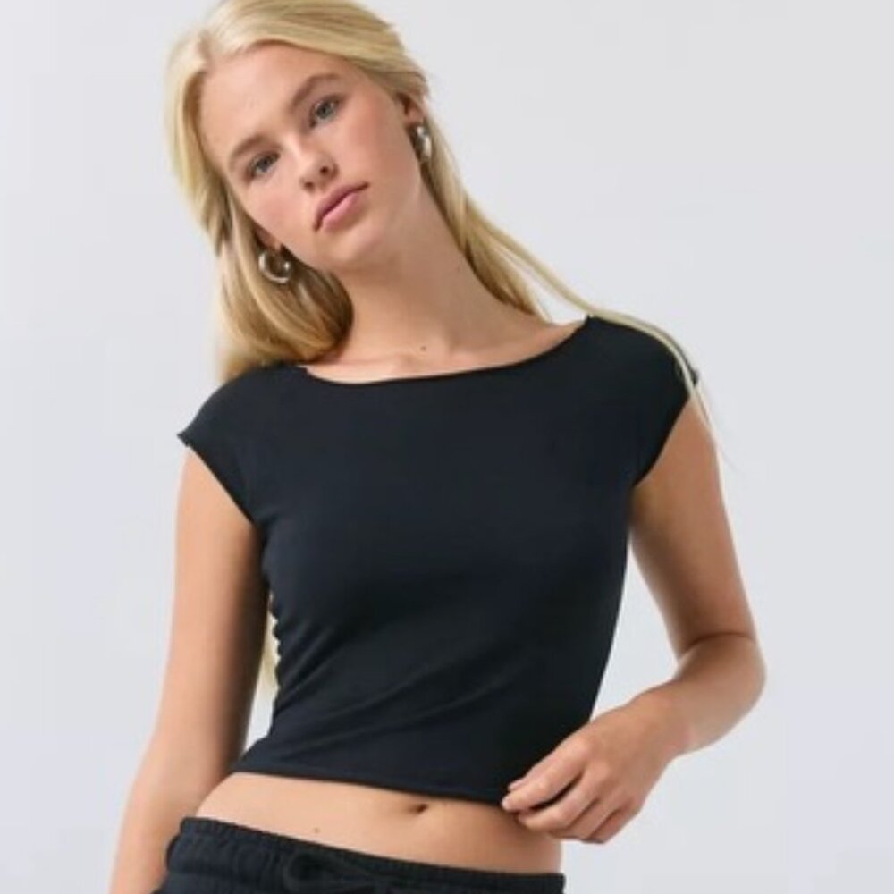 UO Out From Under Cotton Compression Boatneck Cropped Tee
